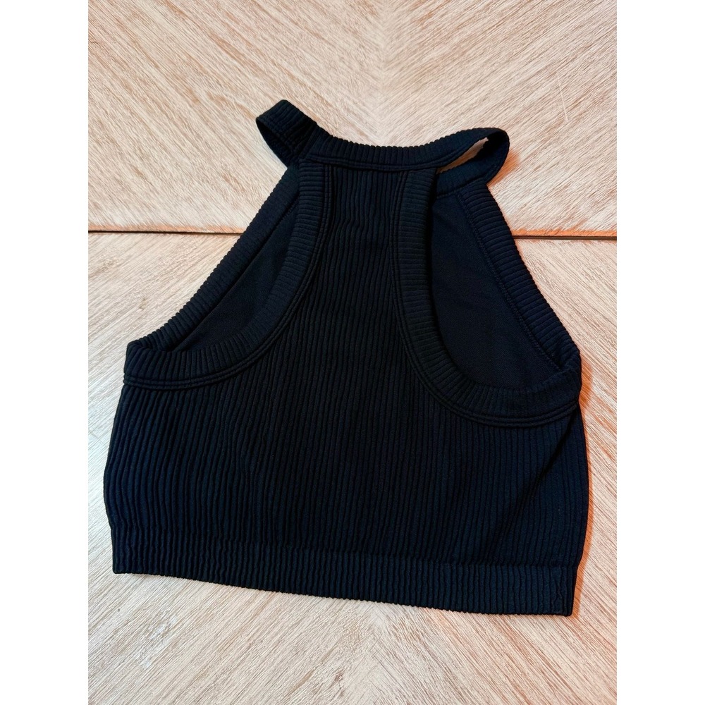Aerie Black Ribbed Halter Crop Top Size S - Picture 2 of 5